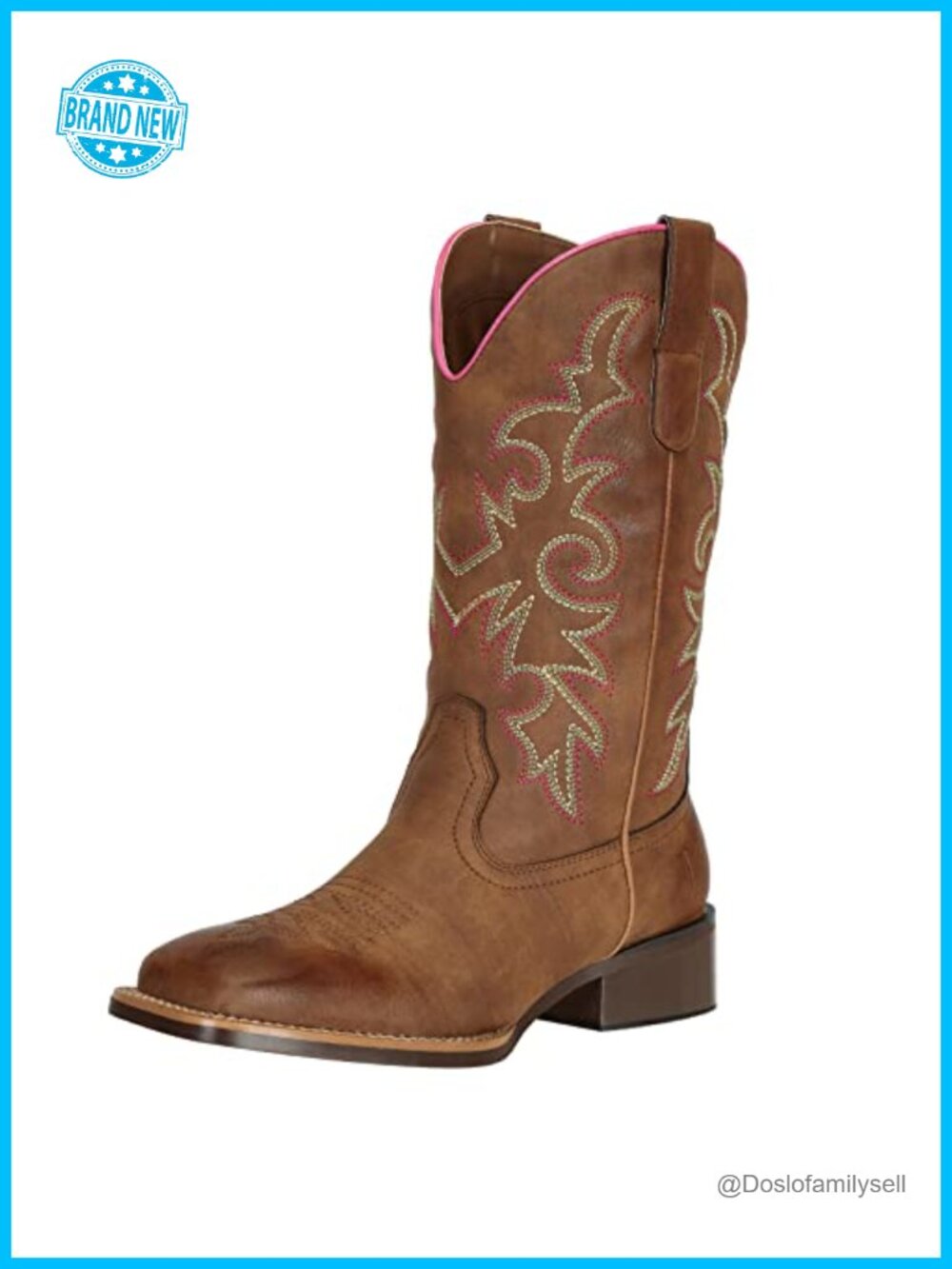 J's.o.l.e Cowboy Boots Square Toe Mid Calf Faux Leather Western Women's